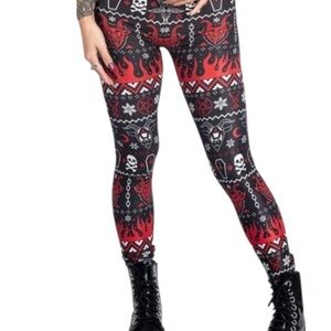 Too Fast Red and Black Skull Leggings